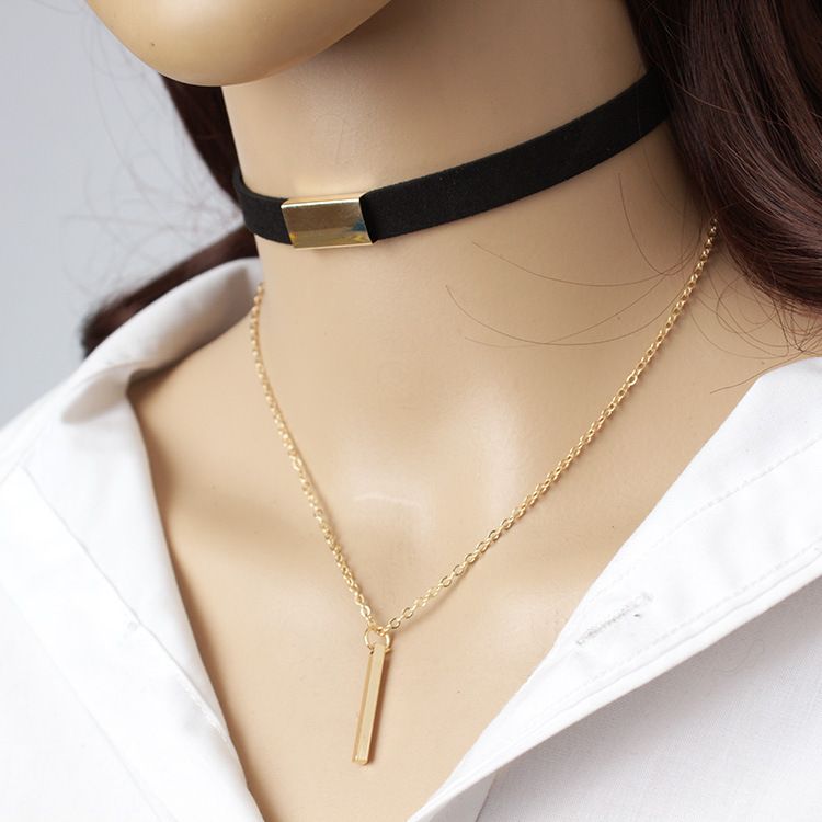 New Black Velvet Choker Necklace Gold 