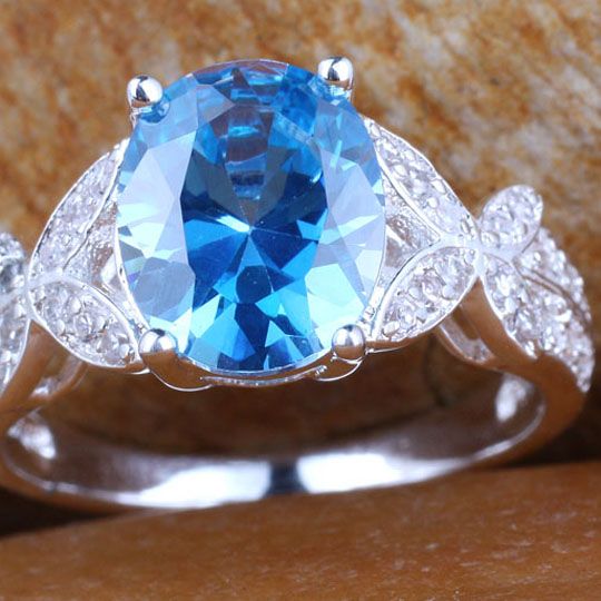 Blue Big Ellipse Cz Crystal Ring Women Wedding Party 925 De Blue Big Ellipse Cz Crystal Ring Women Wedding Party 925 De