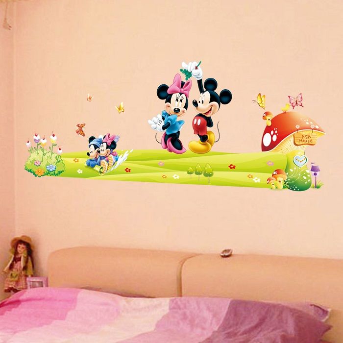 Removable Pvc Large Cartoon Mickey Mouse Wall Sticker Minnie Mouse Room Decor Wall Decal Bedroom Poster Wall Art Wallpapaer Kids Car Window Cling