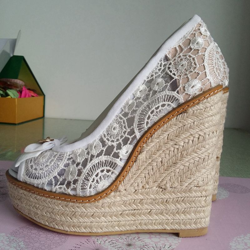 2015 Lace Wedding Shoes Summer Style Women Sandals Wedges