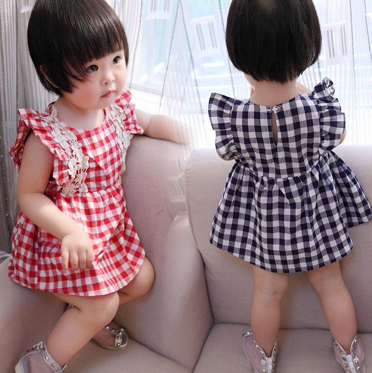 Acheter Preppy Look Bebe Infantile Dete Vetements A Manches Courtes Haute Qualite Coton Robes Bleu Plaid Dentelle Robe Adorablue Fille Enfants Vetements 9010 De 43 1 Du Star Baby Fr Dhgate Com