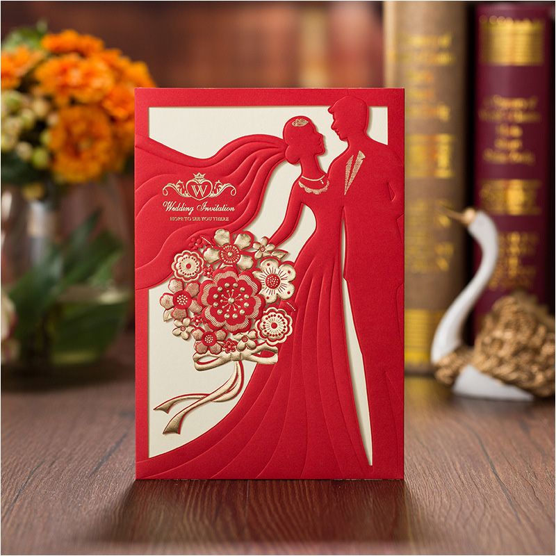 Sweet Wedding Invitations Red Bridal Groom Laser Cut Marriage