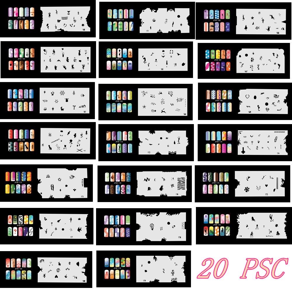 New Fashion Airbrush Nail Stencils Set 161 180 Tools Diy Airbrushing 20