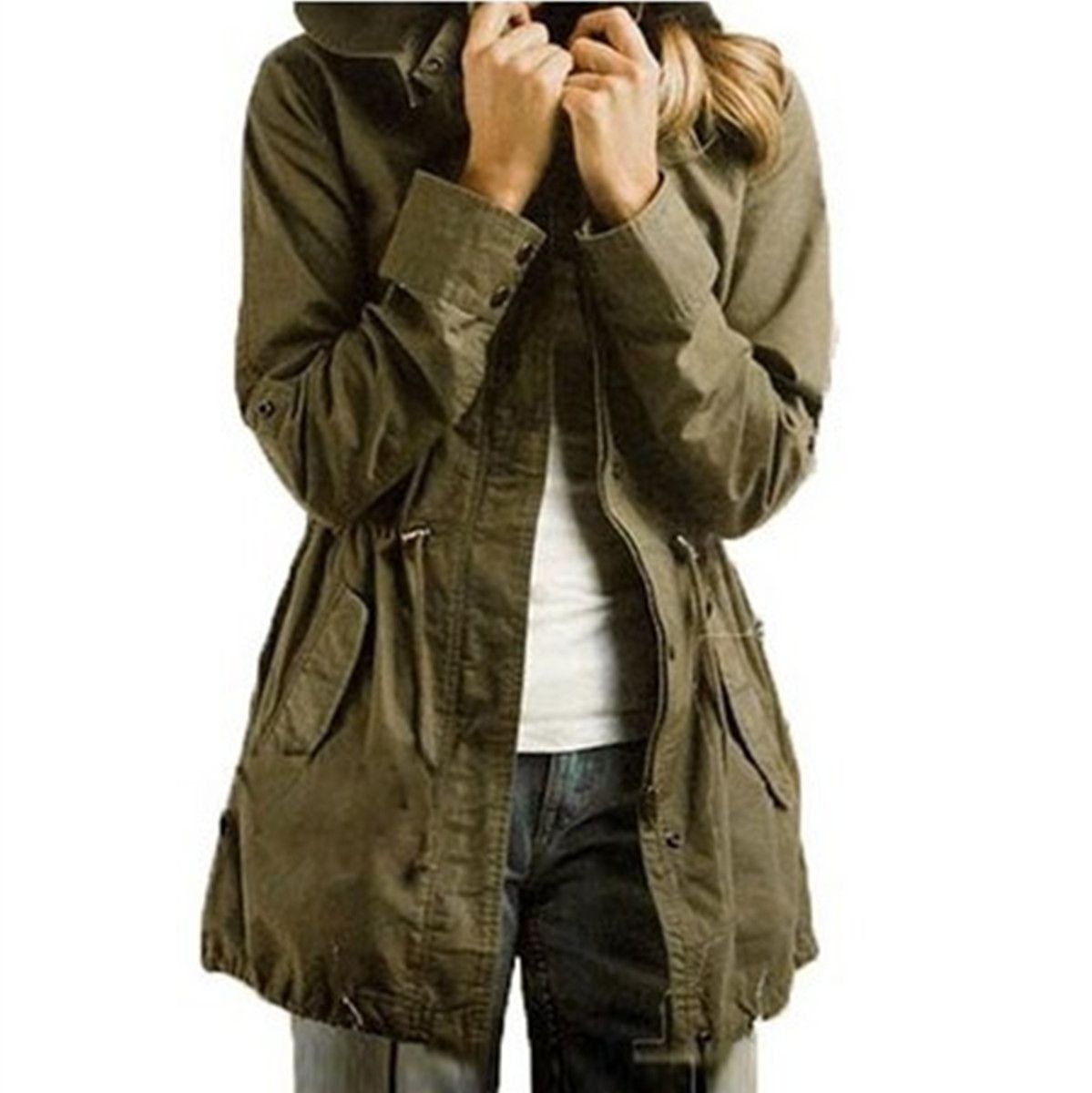 2015 New Spring Women Ladies Drawstring Army Green Military Jacket