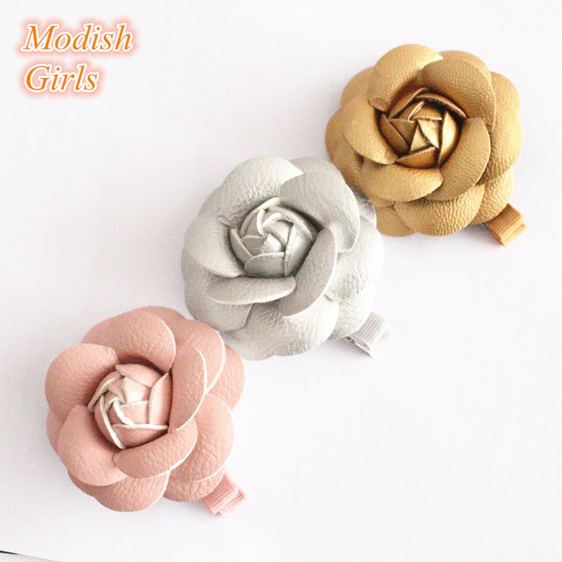 Artificial Leather Flower Design Gold Hair Accessories Kids