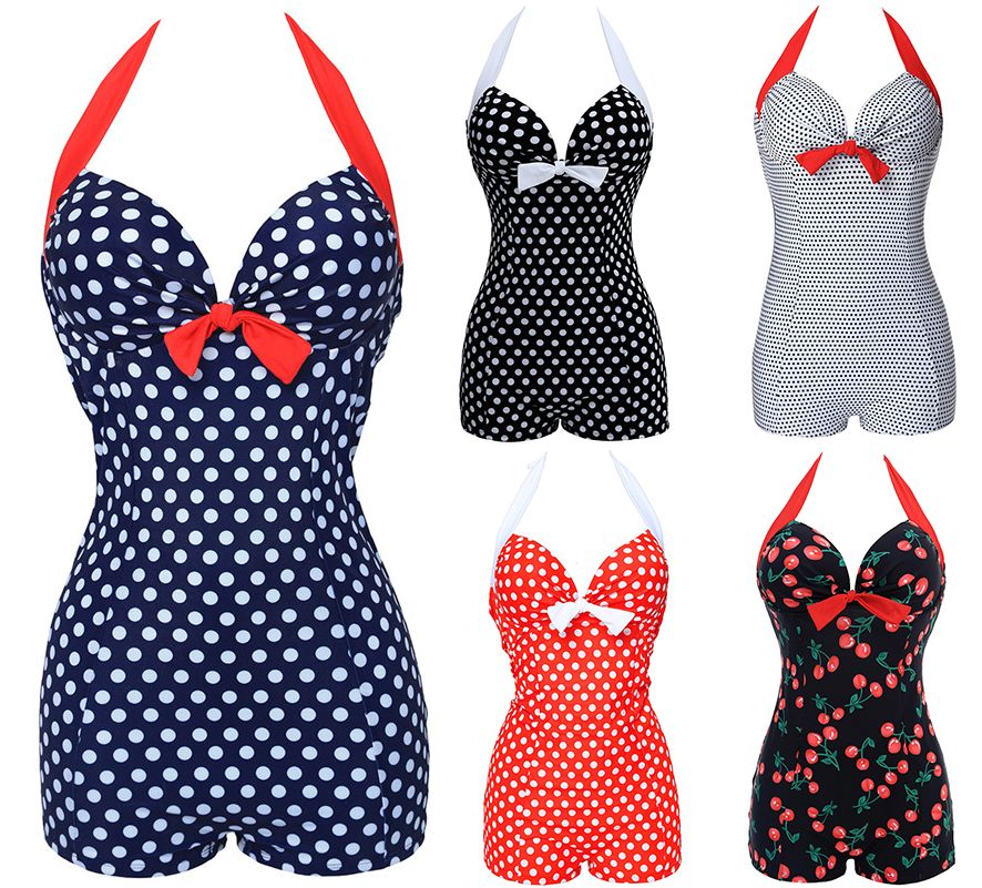 NWT Hot Sexy Women Vintage Style One Piece Dot Print Bow Knot ...