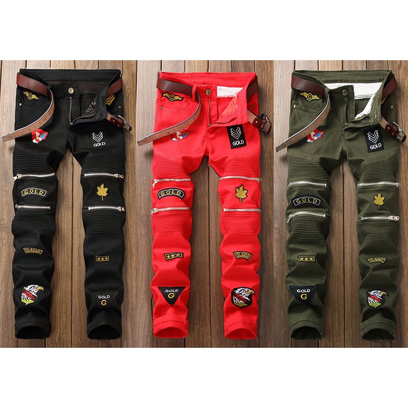 mens black jeans with red stitching