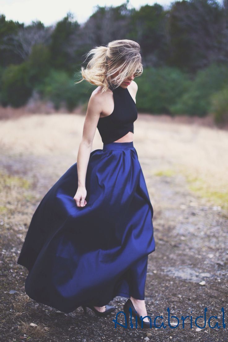 blue crop top prom dress