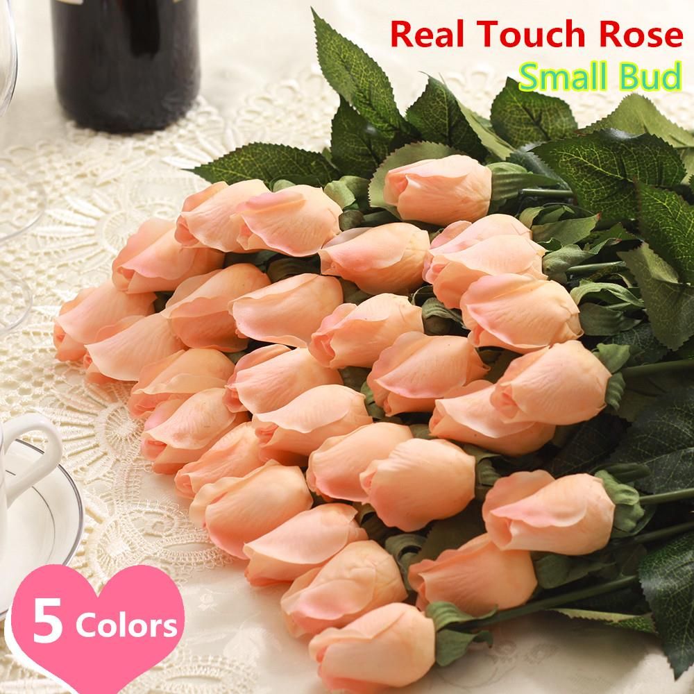 2020 Real Touch Rose Bud Artificial Silk Wedding Flowers Bouquet Home Decorations For Wedding ...