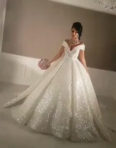Arabic Bling Ball Gown Wedding Dresses Plus Size Sexy V Neck Modest Chapel Long Train Lace Up Corset Off The Shoulder Bridal Gowns Sequin Dresses Weddings From Wheretoget 275 84 Dhgate Com