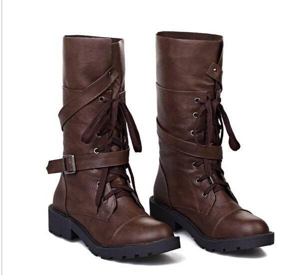 mid calf lace up biker boots