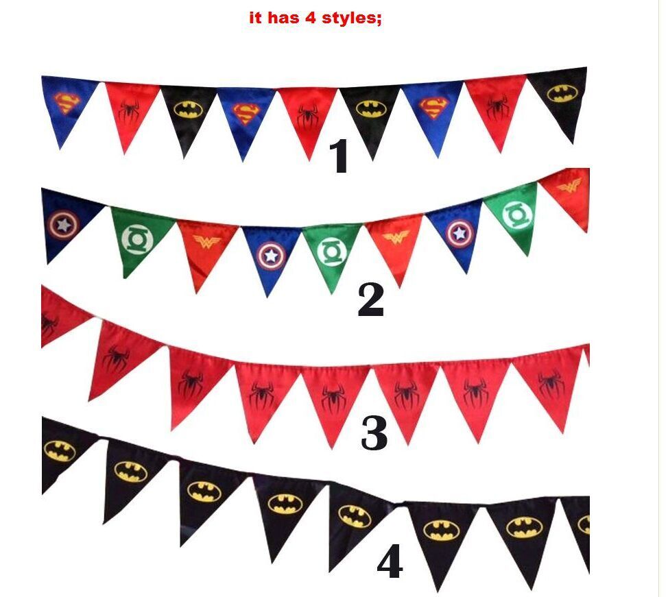 2019 New Spiderman Superman Batman Pennant Flag Banner Triangle Flag Banner Fabric Custom Flags And Banners Christmas Garland Decoration In Stock From