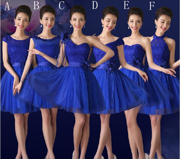short blue bridesmaid dresses