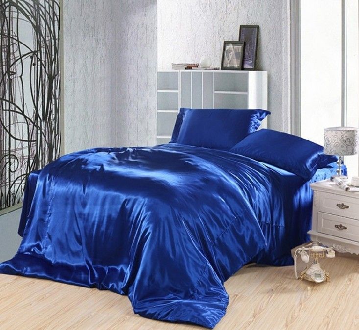 Royal Blue Duvet Covers Bedding Set Silk Satin California King