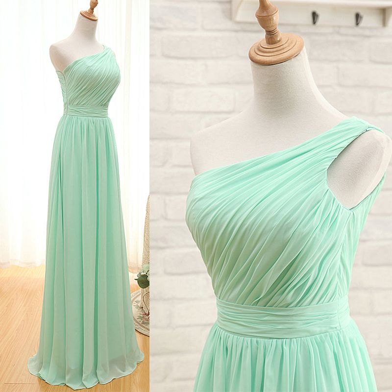2015 Real Pictures Mint Green Long Evening Gowns One Shoulder Ruffles ...