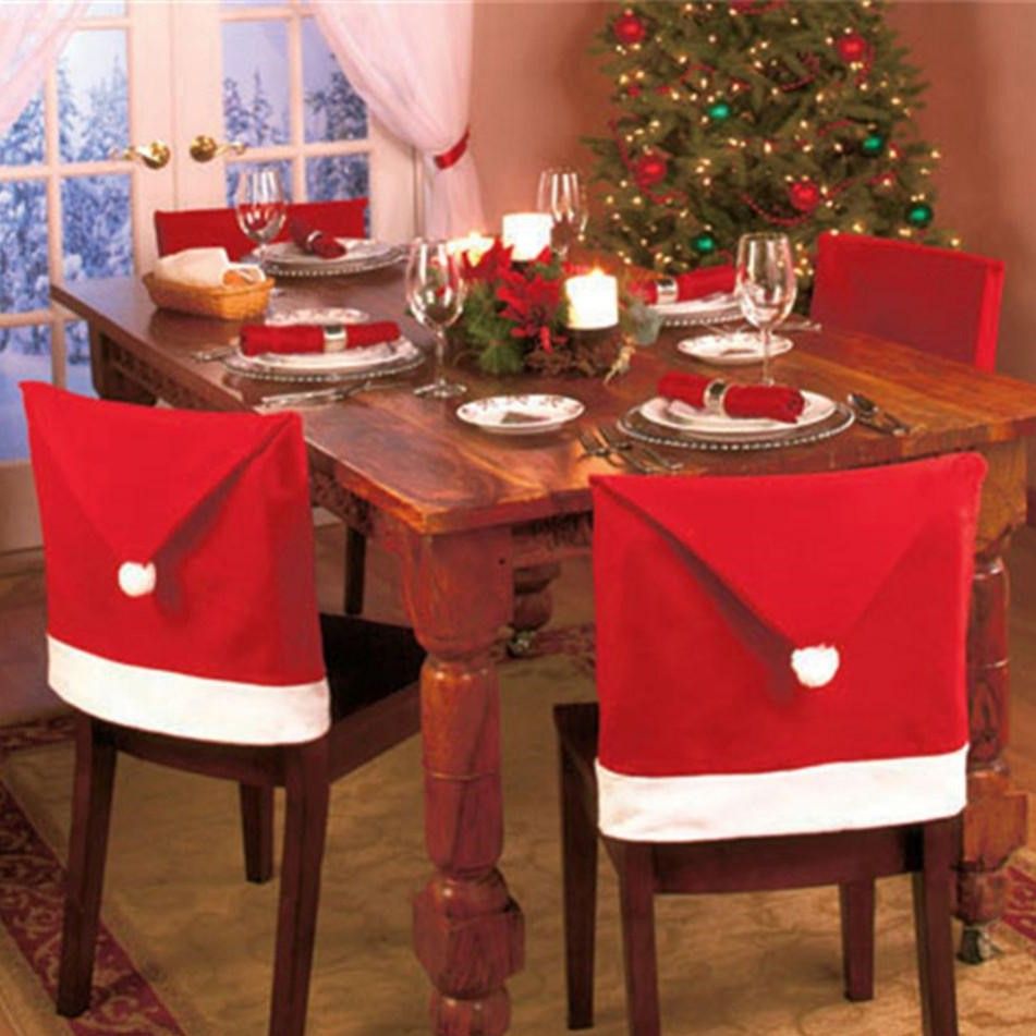 Christmas Chair Covers Santa Clause Red Hat For Dinner Decor Home Decorations Ornaments Supplies Dinner Table Party Decor Decorating Your House For