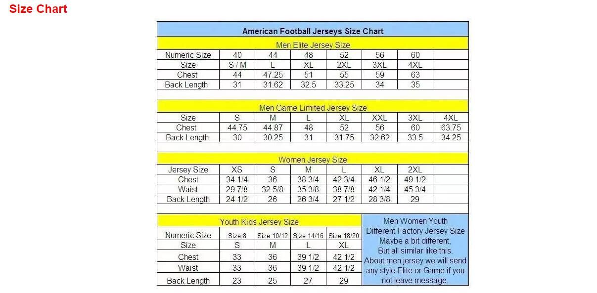 Youth Football Jersey Size Chart