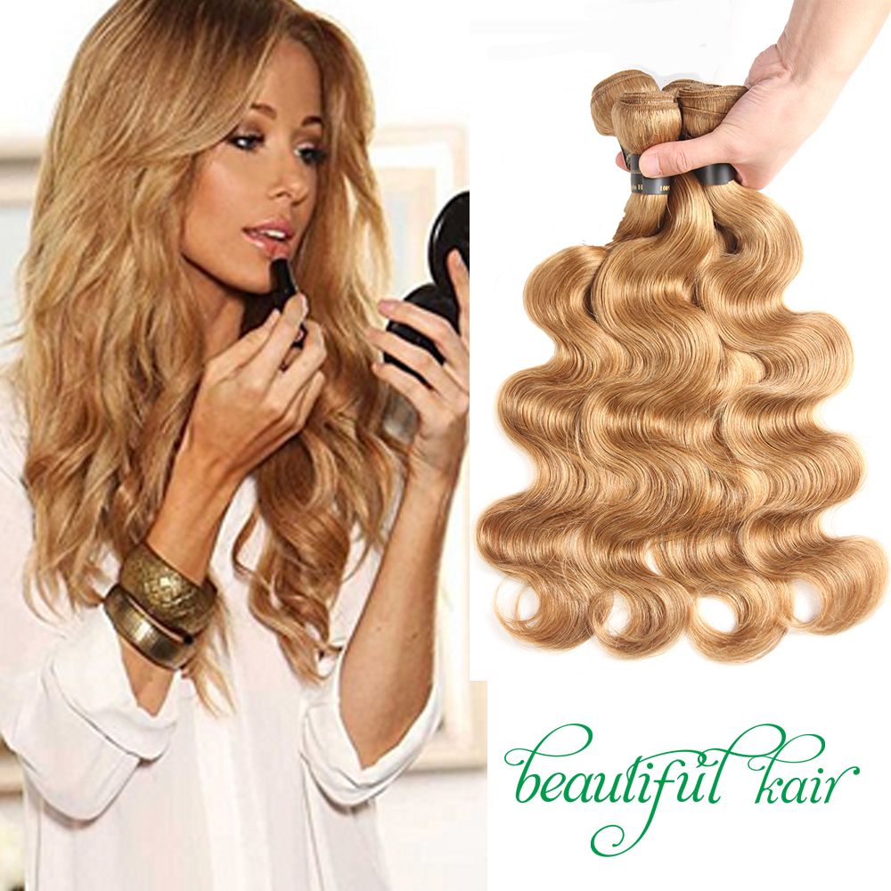 Brazilian Virgin Body Wave Hair Weaves Bundles Honey Blonde Color