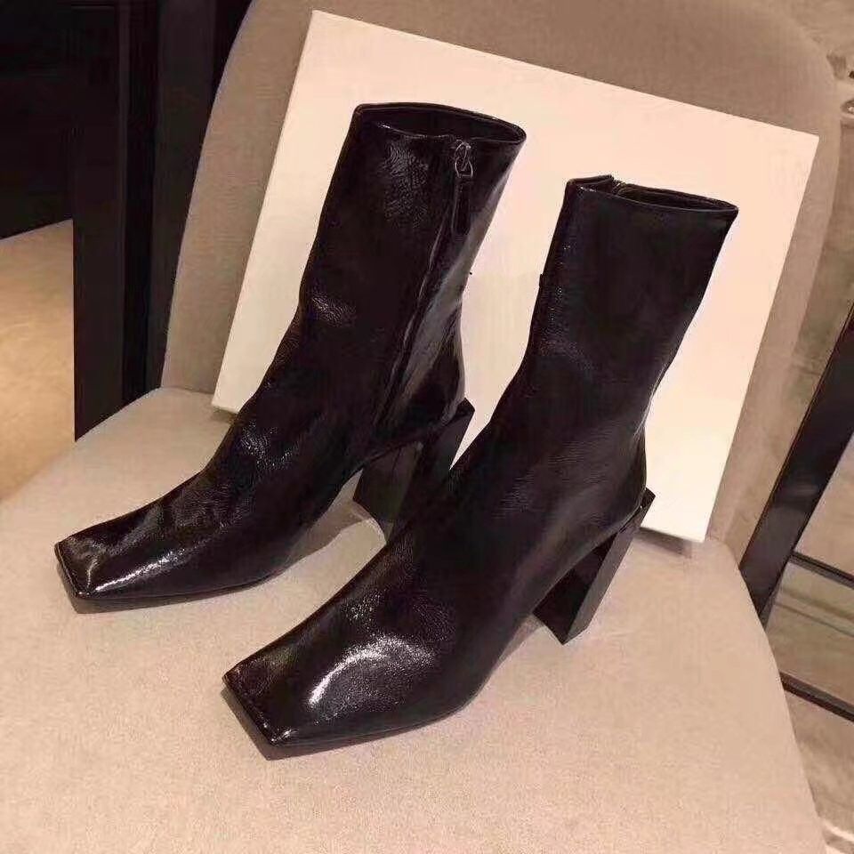 all black square toe boots