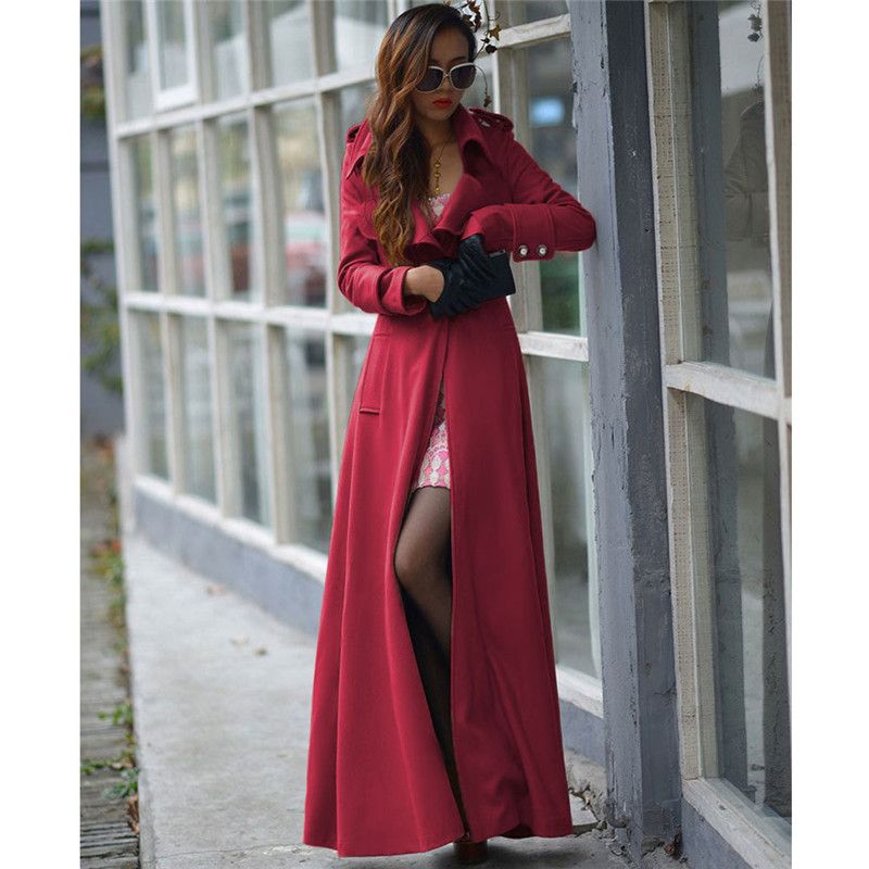 2020 Wholesale 2015 Winter Woolen Extra Long Trench Coat For Women