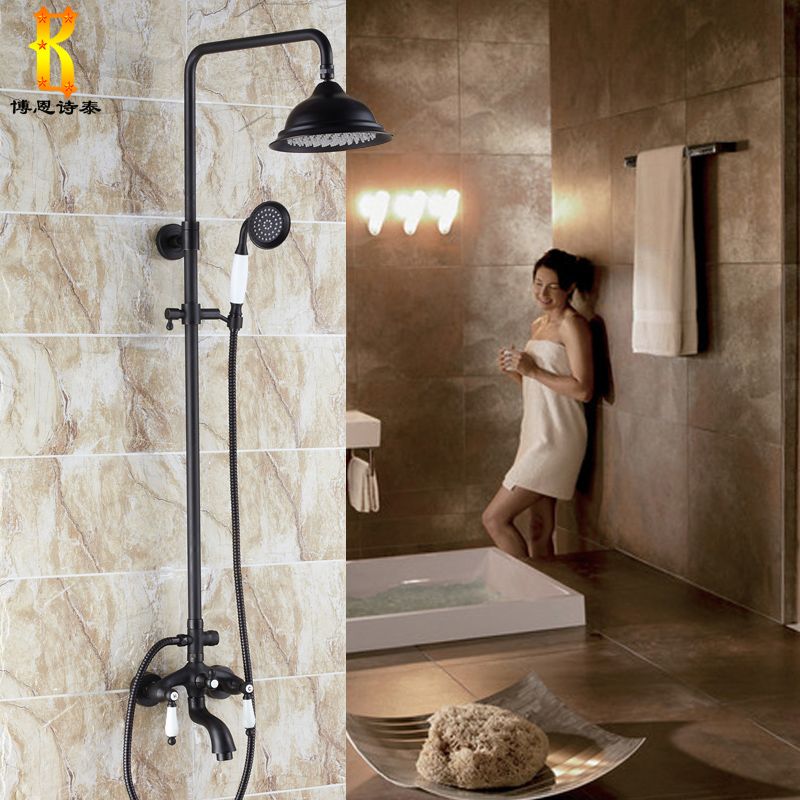 ! Black Antique Brass Rotatable Lifting Shower Set Faucet Dual Handles