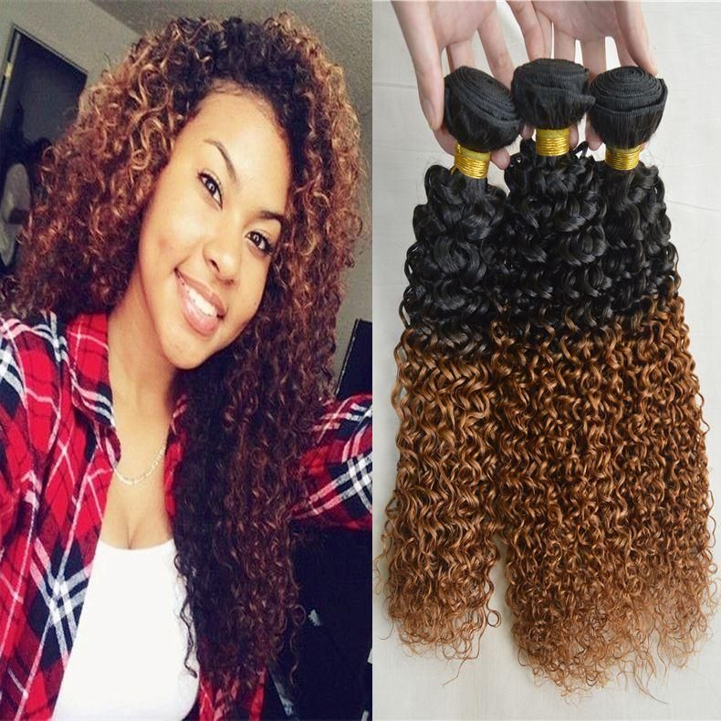 Two Tone Ombre Hair Weaving 1b 30 100g Remy Humen Hair Jerry Curly