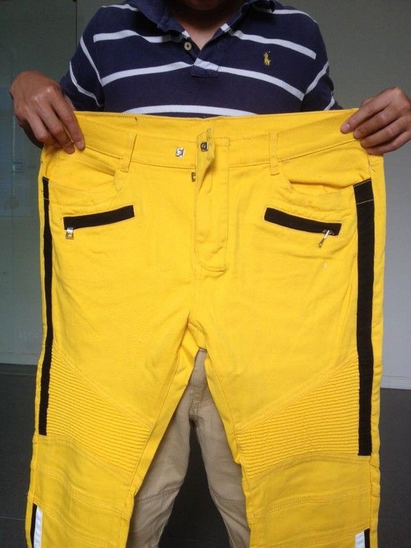 yellow biker jeans