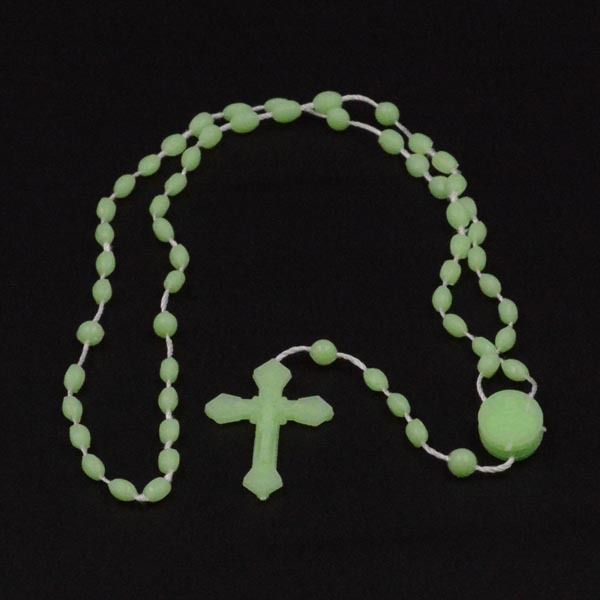 Plastic basic rosary beads necklace glow in the dark luminous