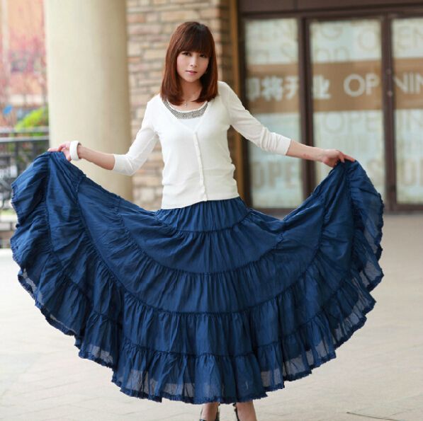Faldas largas para 2017 de la moda del color del caramelo de algodón Falda femenino