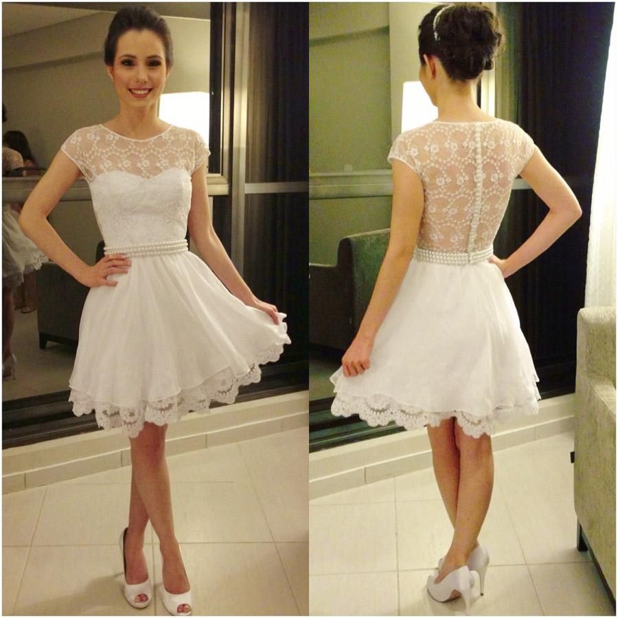 Y equipo Genuino Ten confianza 2015 Nuevo vestido branco curto renda corto vestido de encaje gasa vestidos  de dama de honor