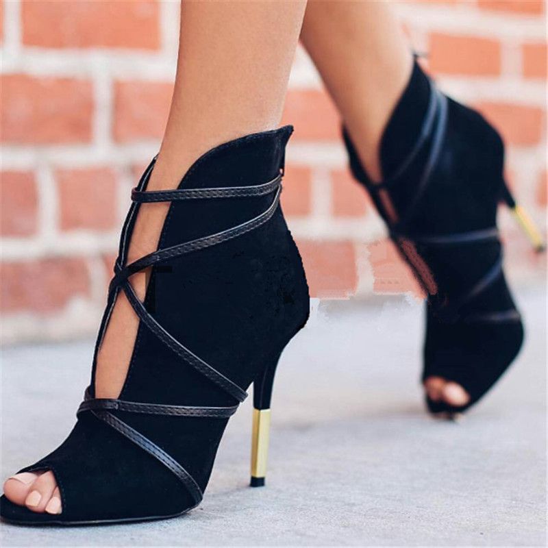 black ankle boots peep toe