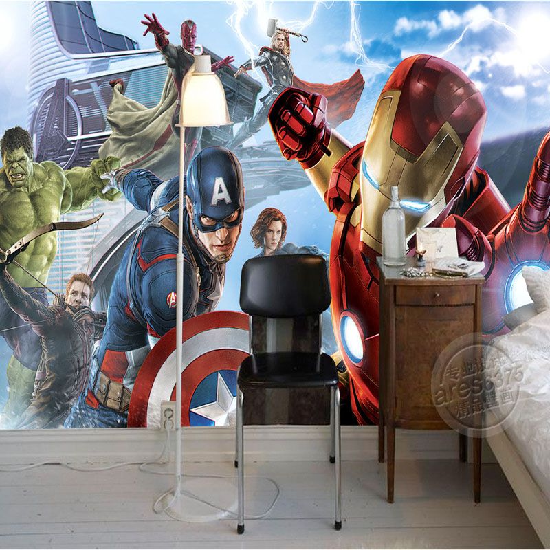 Avengers Boys Bedroom Photo Wallpaper Custom 3d Wall Murals Marvel Comics Wallpaper Boy Childrens Room Interior Design Room Decor Superhero Wallpapers