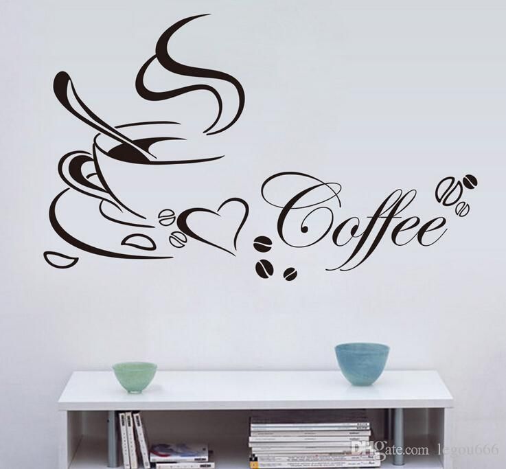 Coffee Cup with Heart Vinyl Quote Kitchen Removable Wall Stickers Home Decor!o 
