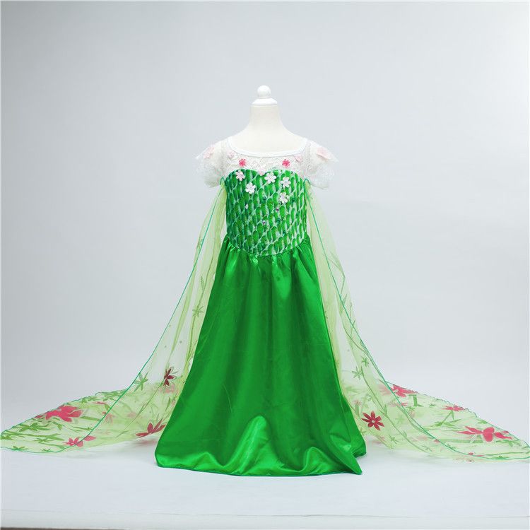 2021 Frozen Fever Elsa Dress Sleeveless Flower Dress For Kids Flower Dress Fantastic Dress Green