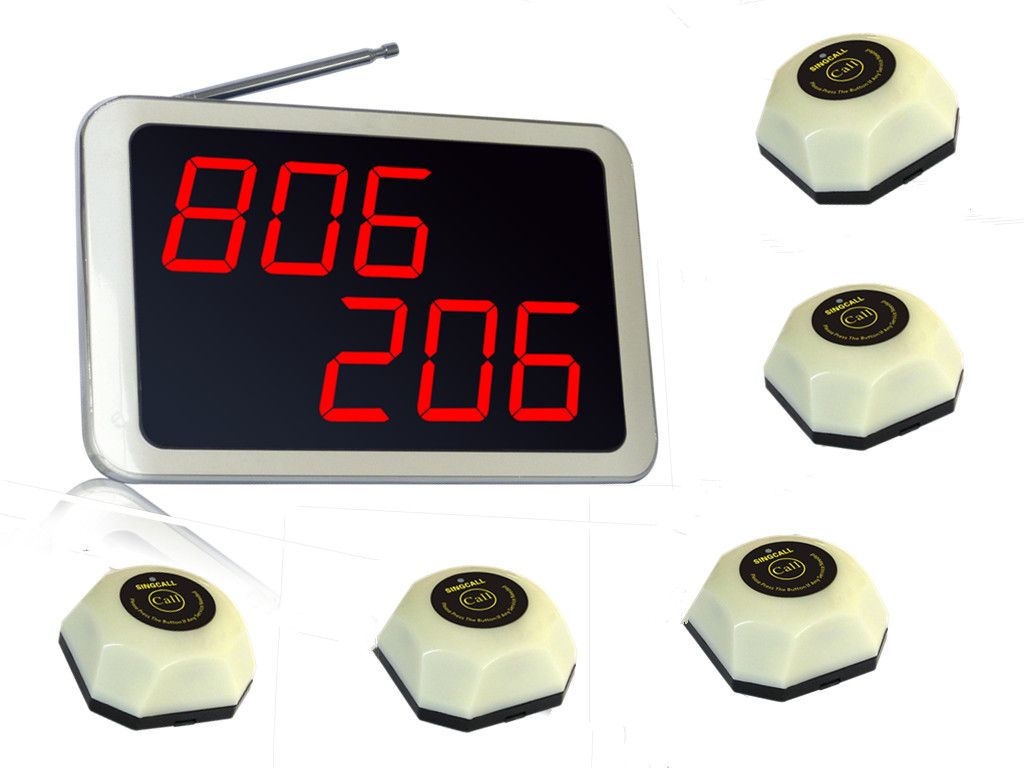 SINGCALL.Wireless Call Bell System For A Restaurant Of 5 Tables