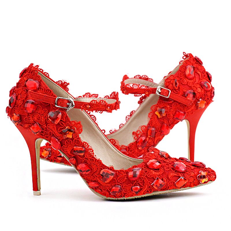 red lace shoes wedding