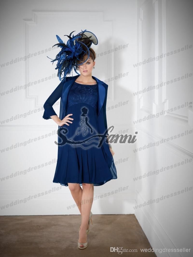 Acquistare Veni Infantino Blu Scuro Al Ginocchio Chiffon Sposa Lunghezza  Madre Con 3/4 Maniche Lunghe Una Lunghezza Al Ginocchio Pizzo Linea Abiti  Da Sposo Economico | Consegna Veloce E Qualità | DHgate Italy