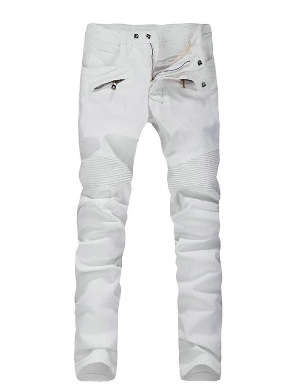 Wholesale Stylish And Cheap Gender BALMAIN Jeans BP Fashion Runway Biker Slim Stratch Washed White Jeans Fashion Icon Kanye Skinny Balmai Men Size 28 38 |