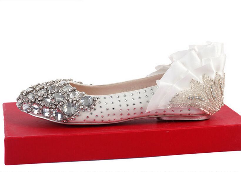 White Wedding Shoes Diamonds Rhinestone White Bridal Shoes High End Luxury Wedding Shoes Flat 