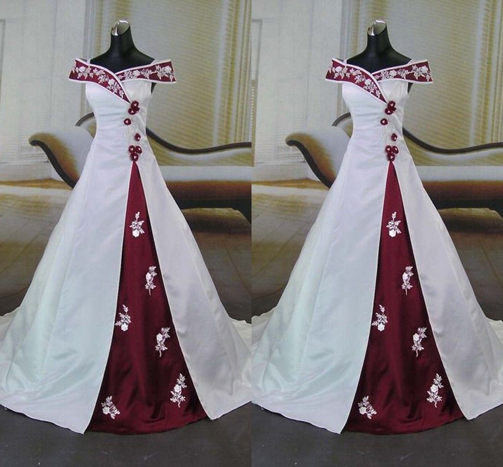 de novia blanco y rojo 2017 bordado hecho a mano con cuentas de