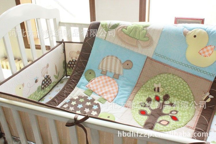 Embroidery Turtles Frog Green Tree Baby Bedding Set 100 Cotton