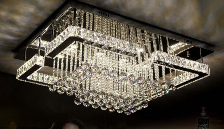 compre nuevas luces de pandant de lujo moderno rectangular led k9 lamparas de cristal lamparas de techo montadas en el techo lamparas para sala a