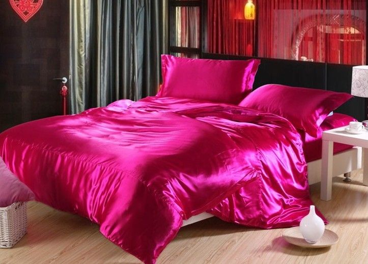 Hot Pink Silk Sheets Bedding Sets, Hot Pink Bedding Sets
