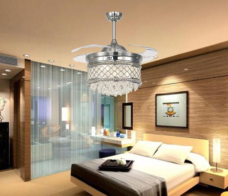 2020 2015 New Crystal Chandelisers Led Lighting Fans Invisible