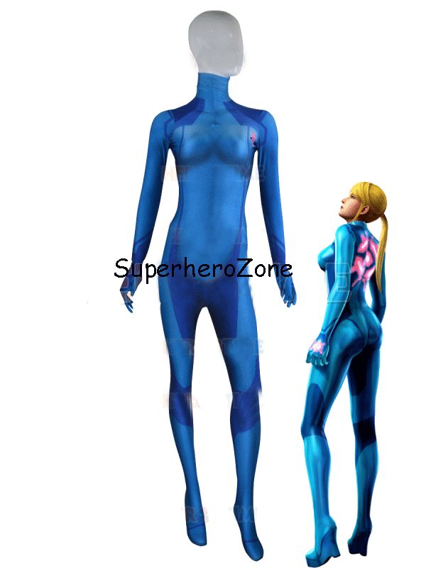 Samus Aran Costume Printing Lycra Spandex Bodysuit Zero Suit Halloween Cosplay