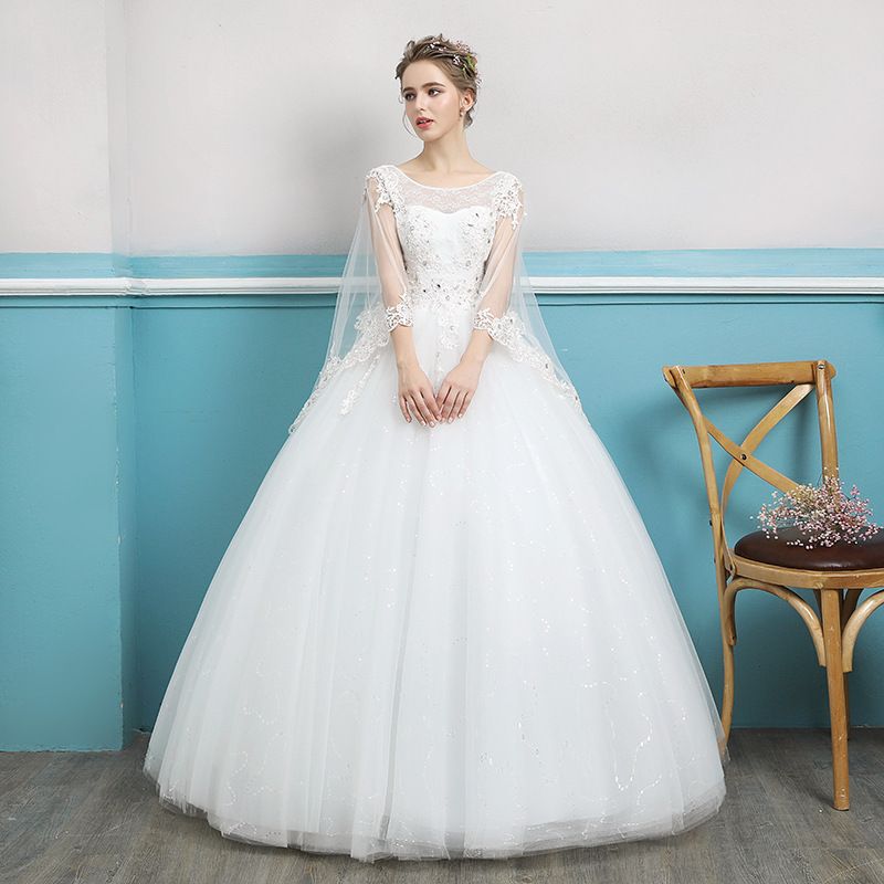 Wedding Dress 2017 New The Elegant O Neck Long Transparent Sleeve Lace Embroidery With Crystal Floor Length Ball Gown Bride Dress X Wedding Dresses