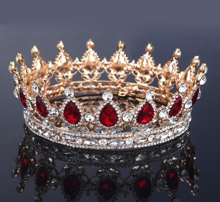 Retro Baroque Queen Tiara Crown Rhinestone Crystal Wedding Women Hair Accessory