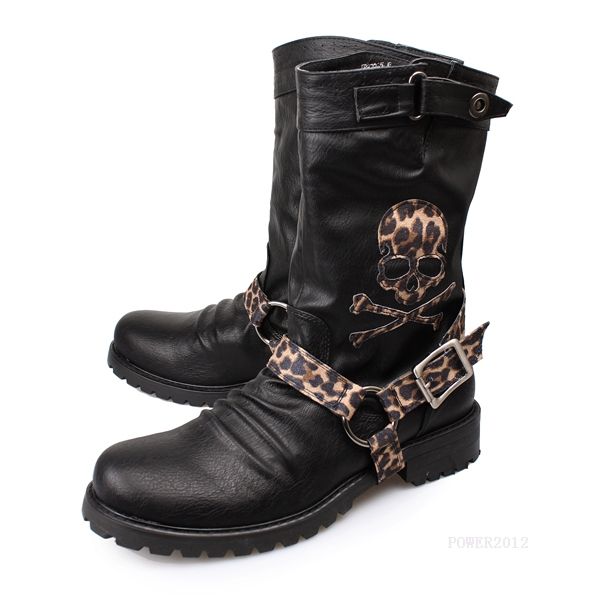 2021 Mode Casual Mannelijke Hoge Geniune Laarzen Zwart Leopard Gesp Skull  WRSnt Laarzen Man Ronde Teen Schoenen Motorlaarzen Mannen Kroean Van  Guocunhan2015, 92,01 € |DHgate