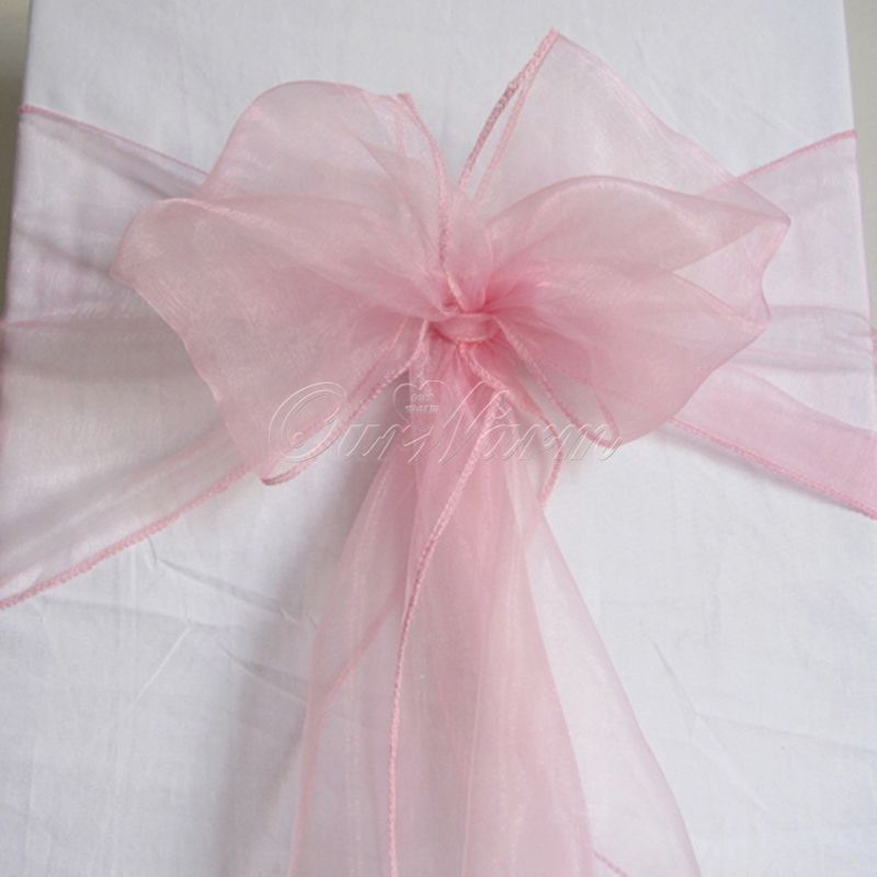 100 Pink Organza Chair Sashes Light Pink Baby Pink Crystal Table