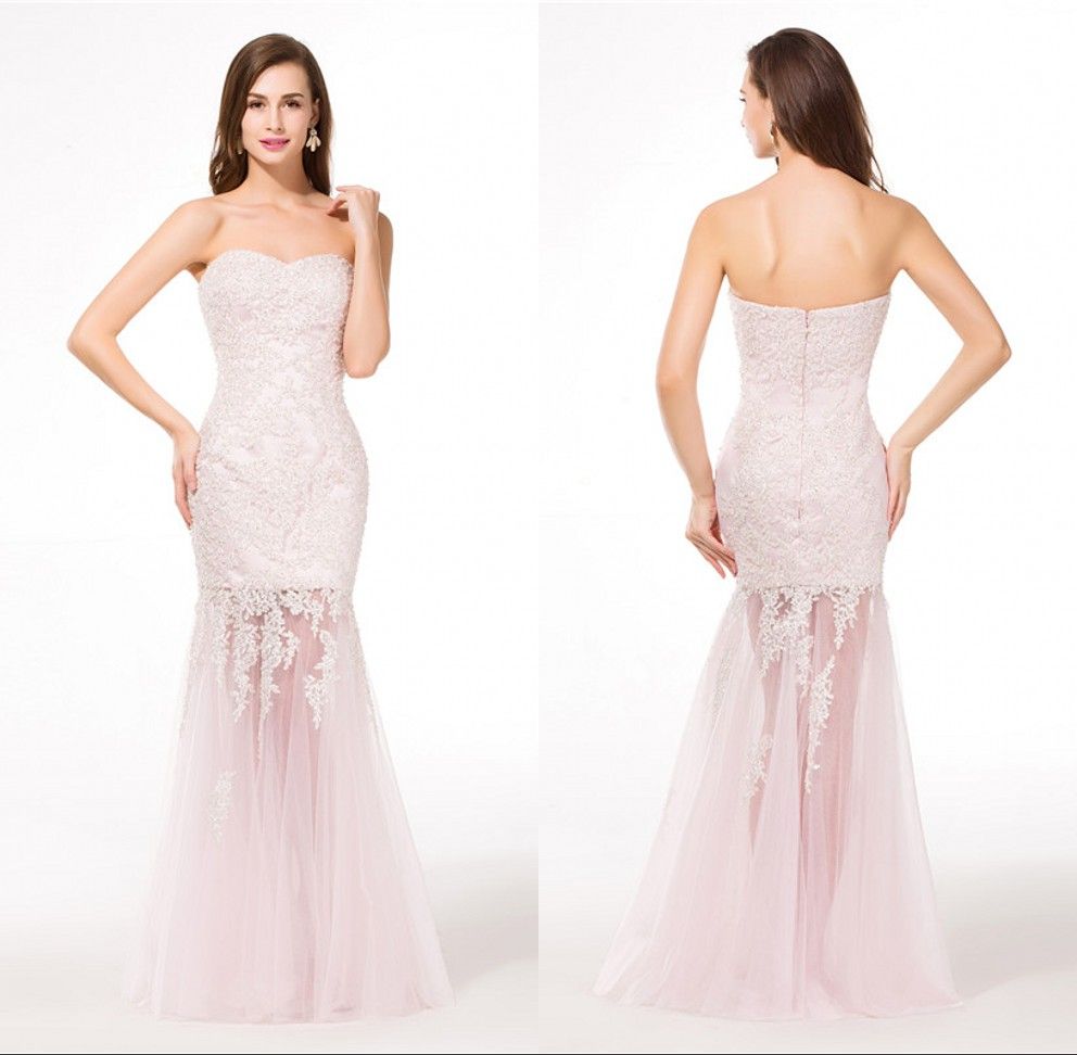 light pink fitted prom dress